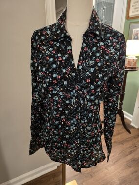 Miley Cyrus & Max Azria Black Blouse with Blue and Pink Floral Print
